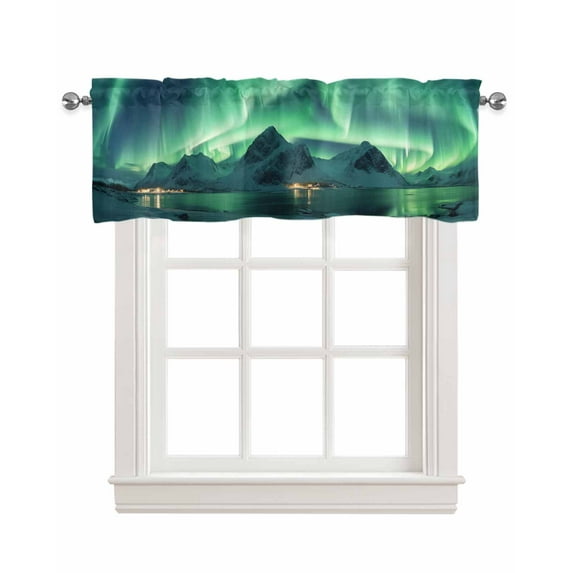 Mountains Linen Curtain Valance for Bedroom/Bathroom/Kitchen/Office/Living/Dining Room Windows,Ombre Green Ice Cabin Lodge Summer Winter Ocean Pocket Topper Drapes Decorative Cafe Drapery Panel 54x18