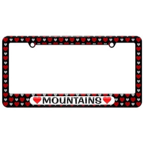Mountains Love with Hearts License Plate Tag Frame, Hearts Love Design
