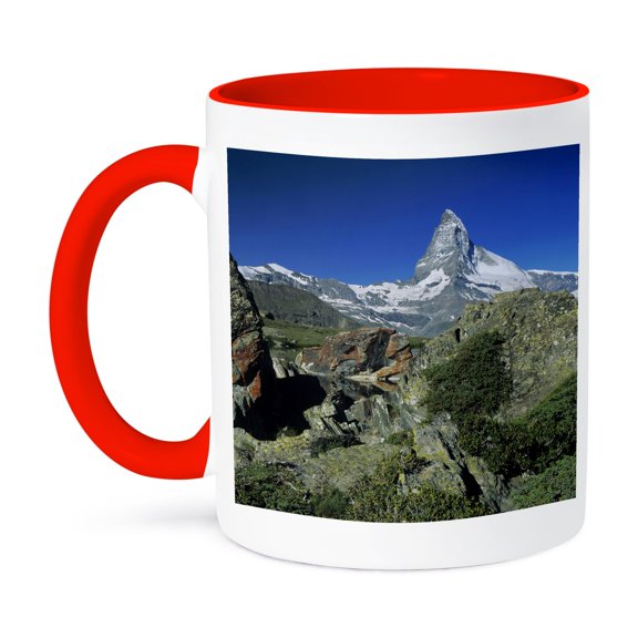3dRose, Mountains, Matterhorn, Zermatt, Alps, Switzerland - NA02 RNU0803 - Rolf Nussbaumer, 15oz Two-Tone Red Mug