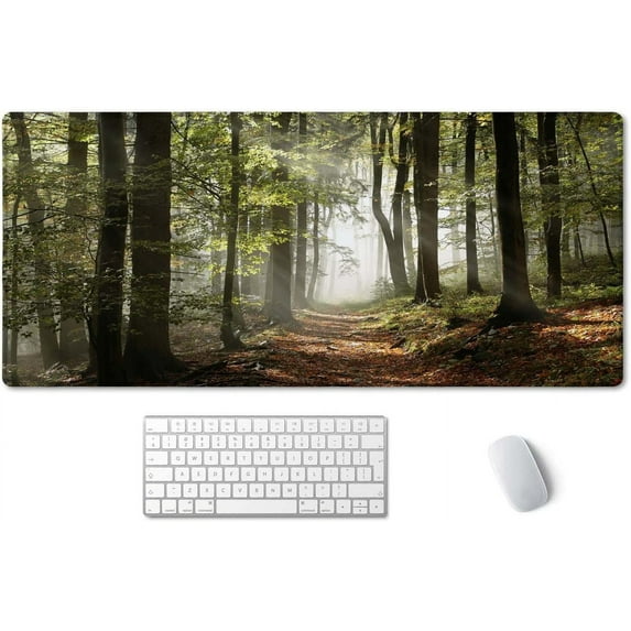Mountains with Mist Mouse Pad 35.5 X 15.7 Inch XXL Full Desk Mousepad Extended Large Non-Slip Rubber Base Waterproof Big Keyboard Mat with Stitched Edges for Gaming and Office