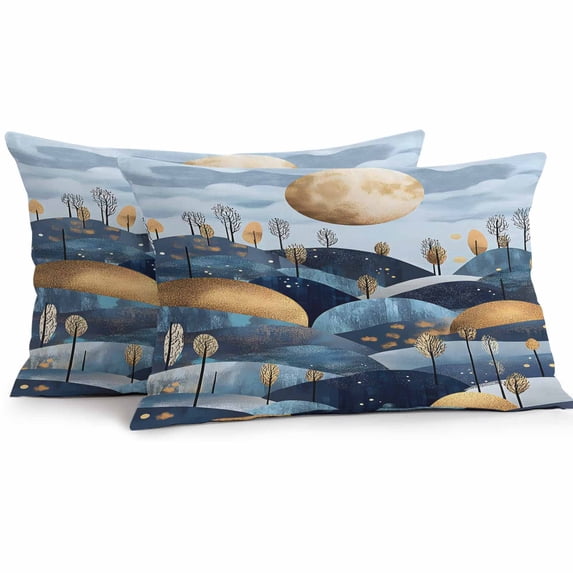Mountains Modern Art Outdoor Pillow Covers Pack of 2 Golden Moonlight Simple Decoration Waterproof Throw Pillow Covers Decorative Cushion Cases for Patio Garden Tent Balcony Couch 20x12 inch