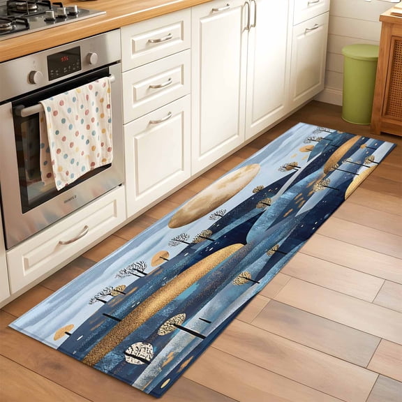 Mountains Modern Art Runner Rug for Hallway 2x6ft, Golden Moonlight Simple Decoration Non Slip Floor Mat Washable Low-Profile Indoor Carpet for Living Room, Bedroom, Dining Room