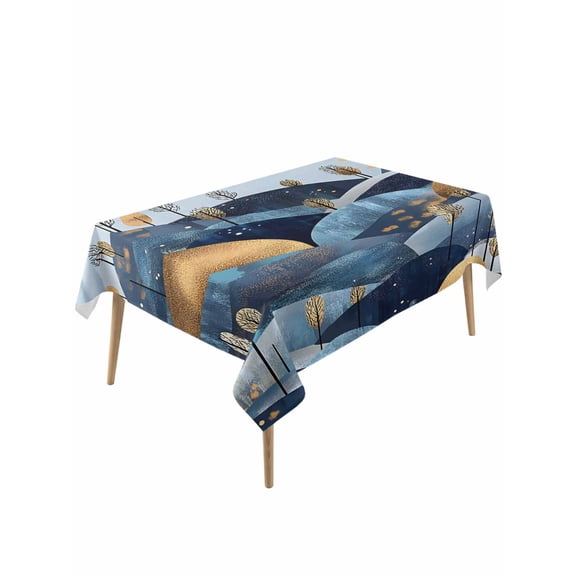 Mountains Modern Art Table Cloth 54x108 Inch Rectangle, Golden Moonlight Simple Decoration Waterproof Tablecloth Washable Table Cover for Party Picnic Dinner Decor