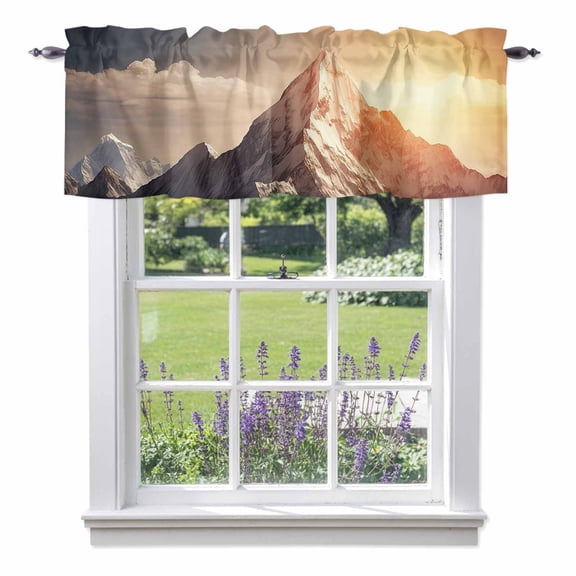 Mountains Natural Valances for Windows, Landscape Alps Valance Window Treatment Rod Pocket Short Curtains Valances for Kitchen Bathroom 54"W x 18"L
