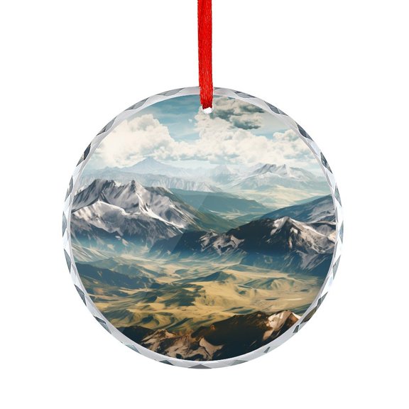 Mountains Nature Crystal Glass Ornament Appreciation Gifts Ornaments for Xmas Tree Nature Landscape Holiday Ornaments