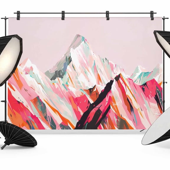 Mountains Pink Backdrop for Photoshoot,Photography Photo Studio Background Wall Backdrop,Abstract Contemporary Graffiti Painting Art Back Drop Banner Panel for Portraits Wedding Live Streaming 8x6Ft