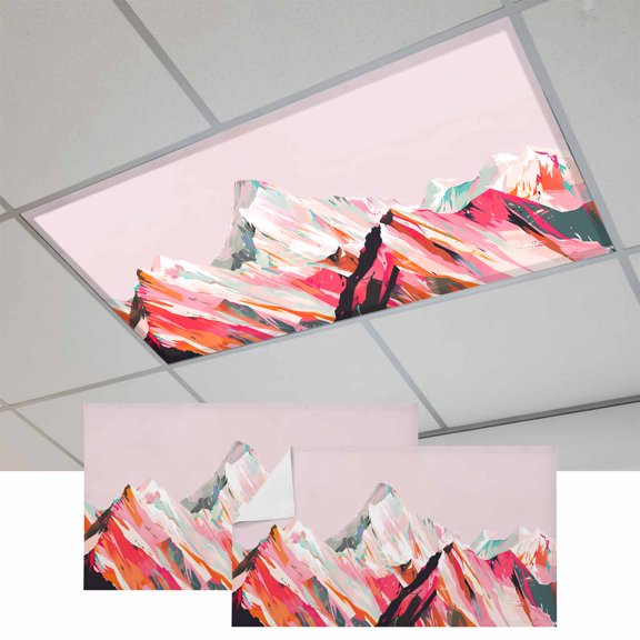 Mountains Pink Magnetic Fluorescent Light Covers for Ceiling Lights 2x4Ft,Abstract Contemporary Graffiti Painting Art Office Classroom Kitchen Drop Ceiling Light Covers Filters Shade Panel 2Packs