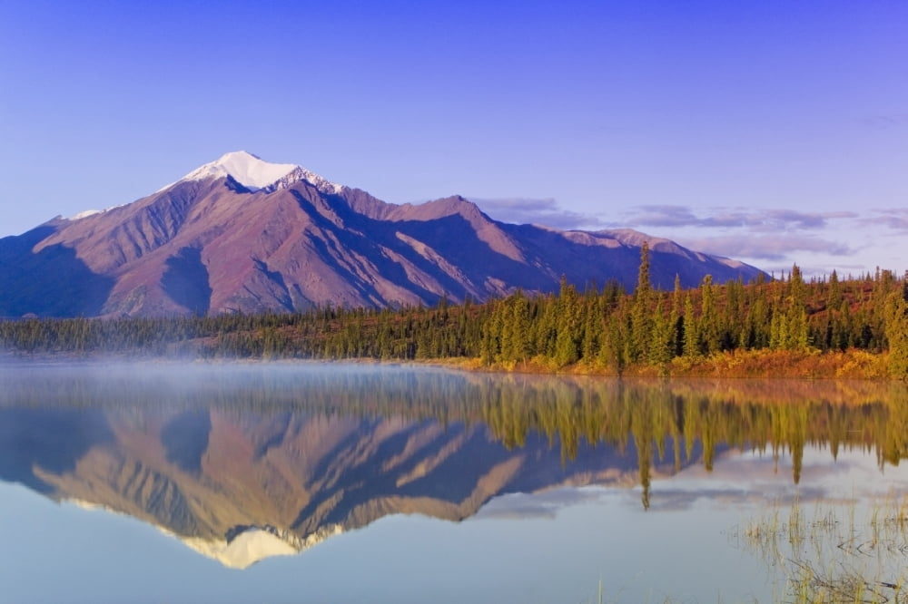Mountains Reflect In Drashner Lake Just Off The Denali Highway Southcentral Alaska Autumn Canvas Art - Kevin Smith Design Pics (17 x 11)