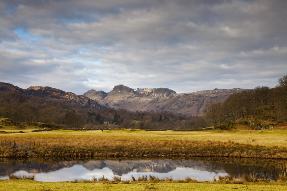 Mountains Reflected In A Pond Langdales Cumbria England Canvas Art - John Short Design Pics (19 x 12)