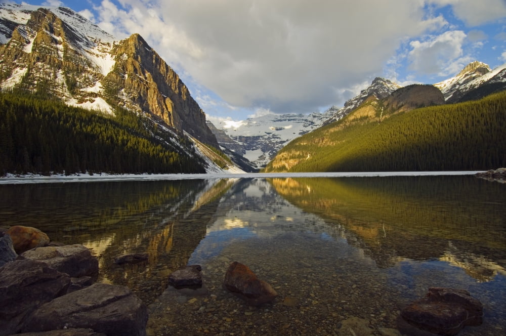 Mountains Reflected In Lake Louise Banff National Park Alberta Canvas Art - Mike Grandmaison Design Pics (36 x 24)