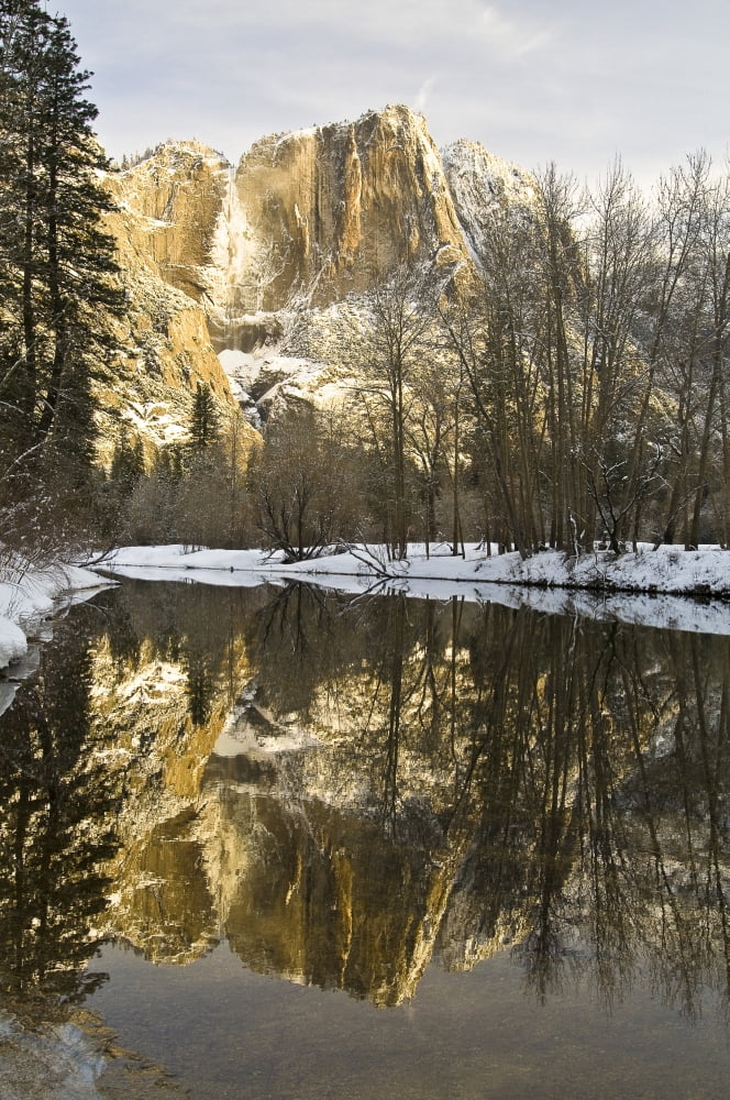 Mountains Reflecting In Merced River In Winter Yosemite National Park California United States Of America Canvas Art - Robert Brown Design Pics (11 x 17)