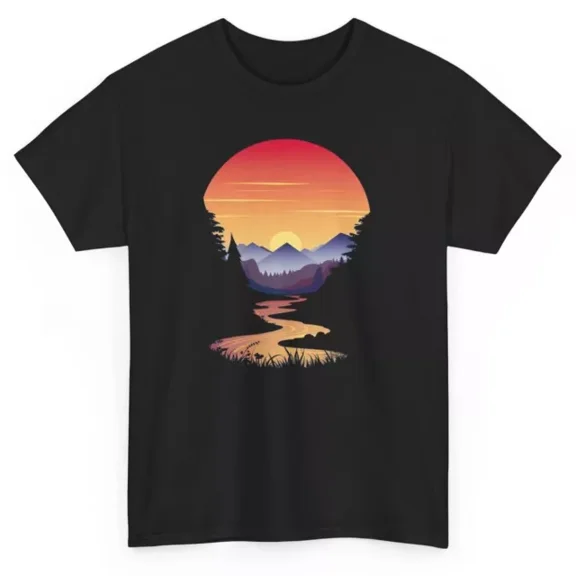 Mountains Sun Nature T-Shirt - Vintage Outdoor Sunset Graphic Tee Unisex S-5XL Hot Trending Shirt, Vintage Birthday Gift