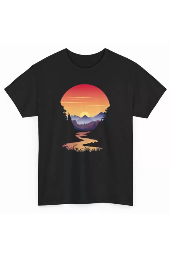 Mountains Sun Nature T-Shirt - Vintage Outdoor Sunset Graphic Tee