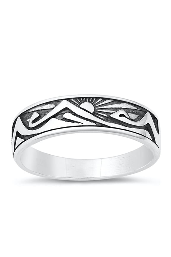 Mountains Sun Shine Nature Ring .925 Sterling Silver Band Jewelry Female Male Unisex Size 8