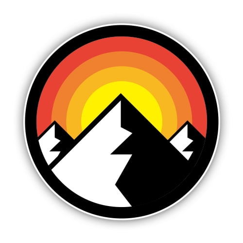 Mountains Sunset Outdoor Hiking Camping Skiing - 3" Vinyl Sticker - For Car Laptop Water Bottle Phone - Waterproof Decal