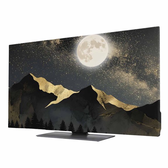 Mountains TV Cover for 24 Inch Screen, Stretch Fabric Dustproof TV Display Protector, Nature Forest Gold Moon Landscape Elastic Slipcover Monitor Cover for Indoor Desktop Computer 20.9"x11.8"