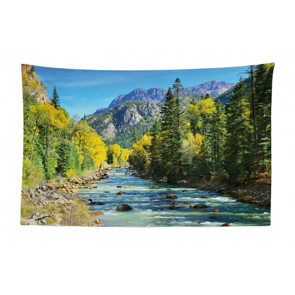 Mountains Tapestry, Natural Landscape with Fall Foliage with Aspen Trees Maroon Bells and Snowy Hills, Fabric Wall Hanging Decor for Bedroom Living Room Dorm, 2 Sizes, Multicolor, by Ambesonne