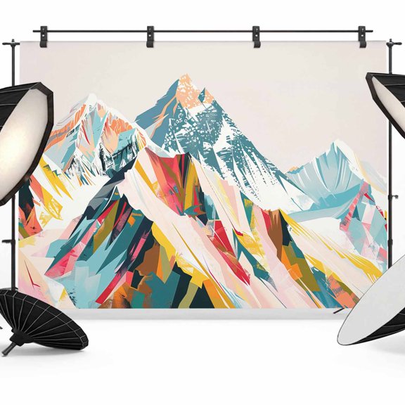 Mountains Teal Backdrop for Photography,Fabric Photo Background Backdrop,Yellow Red Turquoise Abstract Painting Art Photo Booth Background for Portrait Photoshoot Video Wedding Banner 7x5ft