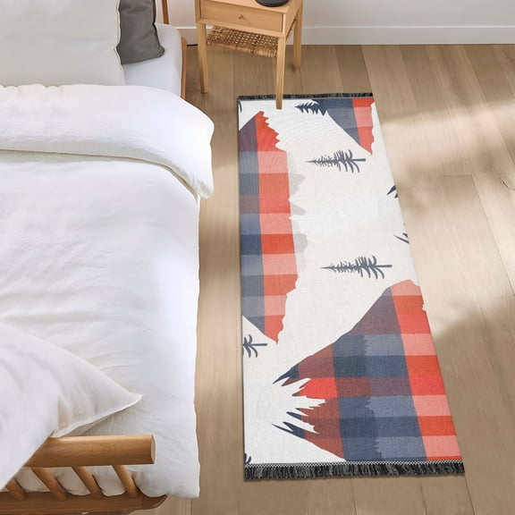 Mountains Trees Bedside Runner Rug 2'x 6' Non Slip Carpet Floor Mat Area Rug