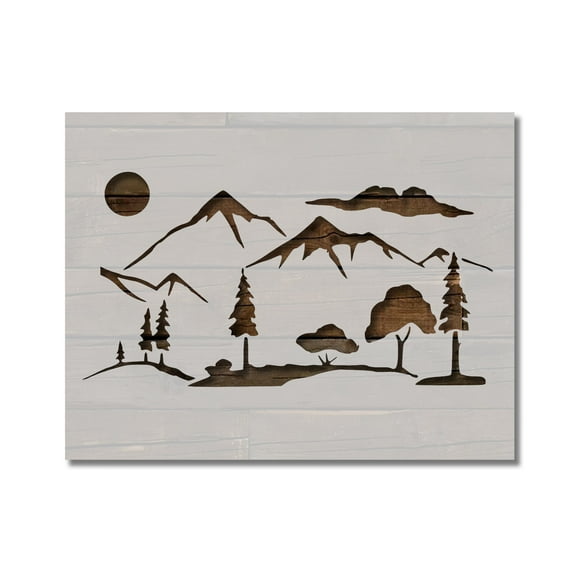 Mountains Trees Landscape Scenery Woods Stencil Template Reusable 8.5 x 11 for Painting on Walls, Wood, Etc. By Stencilville