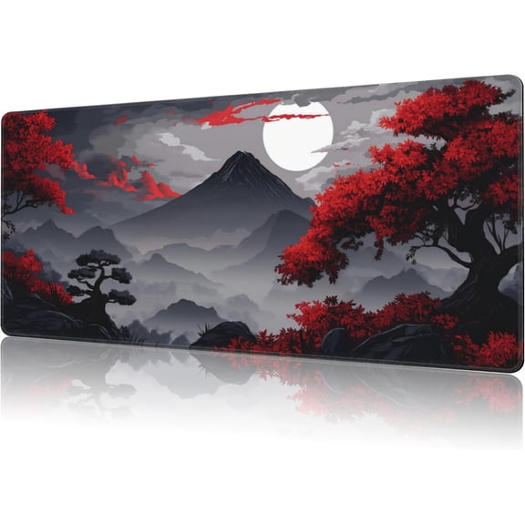Mountains,Trees and Moon Gaming Mouse Pad,Large Non-Slip Thick Stitched Edge Mouse Mat for Home Office Gaming Keyboard Desk Pad (35.4 x 15.7 Inches)