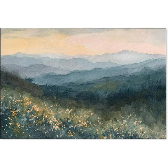 Mountains Wall Art Nature Landscape Smoky Mountains Poster Forest Floral Watercolor Painting for Living Room Wall Decor 16x24 inch Unframed