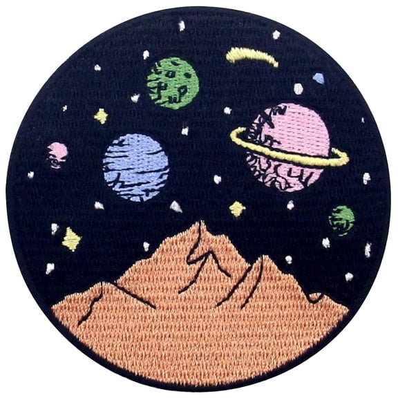 Mountains With Galaxy Outer Space Scene Patch Embroidered Applique Iron On Sew On Emblem