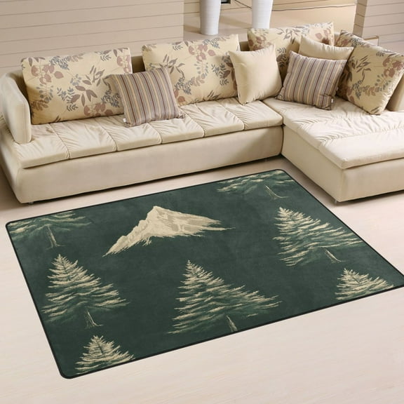 Mountains and Trees Soft Polyester Area Rug 31''x20'', Non Slip, Memory Foam, Water Absorbent