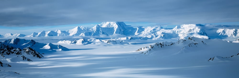 Mountains and glaciers in Wrangell-St Elias National Park Alaska Canvas Art - Panoramic Images (27 x 9)