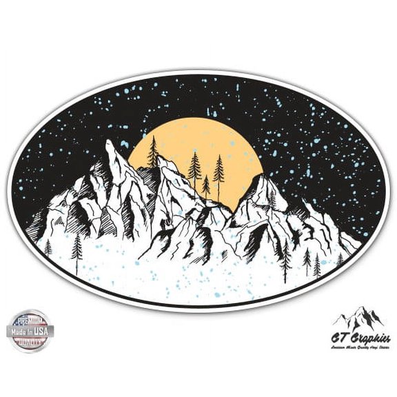 Mountains at Night Moon Wilderness Forest - 5" Vinyl Sticker - For Car Laptop I-Pad - Waterproof Decal