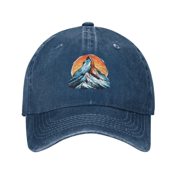Mountains at Sunset Baseball Cap Golf Dad Hat Adjustable Washed Denim Trucker Hats Unconstructed Snapback Cap for Men Women Unisex Adult,Navy