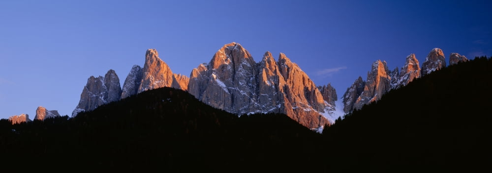 Mountains at sunset Dolomites Val di Funes Trentino Alto Adige South Tyrol Italy Canvas Art - Panoramic Images (27 x 9)