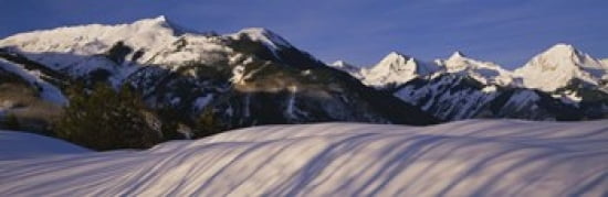 Mountains covered with snow Snowmass Mountain on left Capitol Peak on right Elk Mountains Snowmass Village Colorado USA Canvas Art - Panoramic Images (36 x 12)