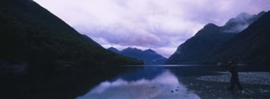 Mountains overlooking a lake Fiordlands National Park Southland South Island New Zealand Canvas Art - Panoramic Images (36 x 13)