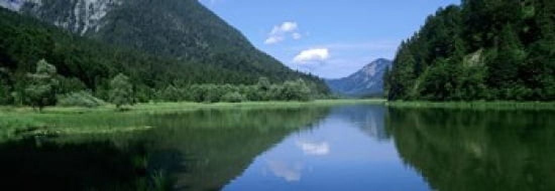 Mountains overlooking a lake Weitsee Lake Bavaria Germany Canvas Art - Panoramic Images (18 x 7)