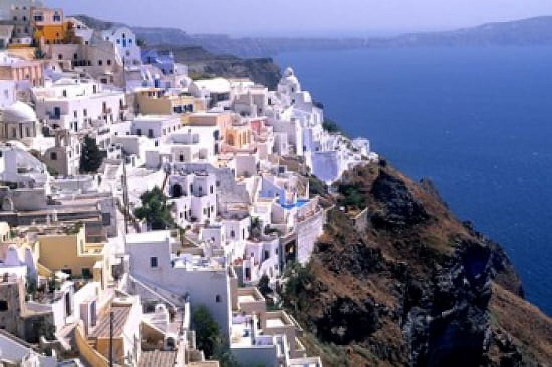 Mountains with Cliffside White Buildings in Santorini Greece Canvas Art - Bill Bachmann DanitaDelimont (37 x 25)