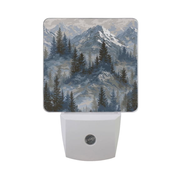 Mountains with Snow Forest LED Night Light Sensor Lamp Plug-in Adjustable Brightness 2 Pack