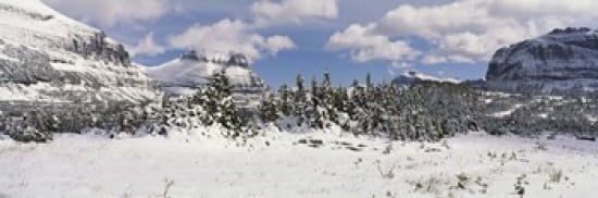 Mountains with trees in winter Logan Pass US Glacier National Park Montana USA Canvas Art - Panoramic Images (36 x 12)