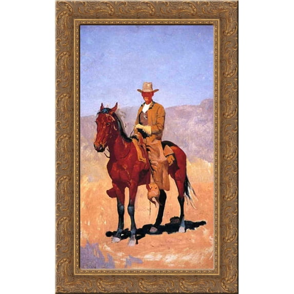 Mounted Cowboy in Chaps with Race Horse 17x24 Gold Ornate Wood Framed Canvas Art by Remington, Frederic