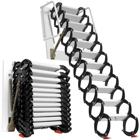 Mounted Folding Loft Ladder Attic Stairs, 12 Steps Al-Mg Alloy Retractable Attic Stairs for Attics, Basements, Warehouse
