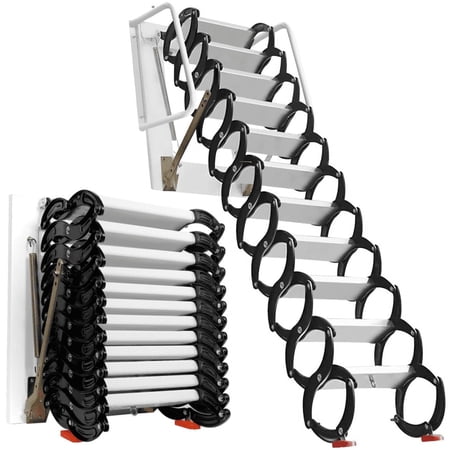 Mounted Folding Loft Ladder Attic Stairs, 12 Steps Al-Mg Alloy Retractable Attic Stairs for Attics, Basements, Warehouse