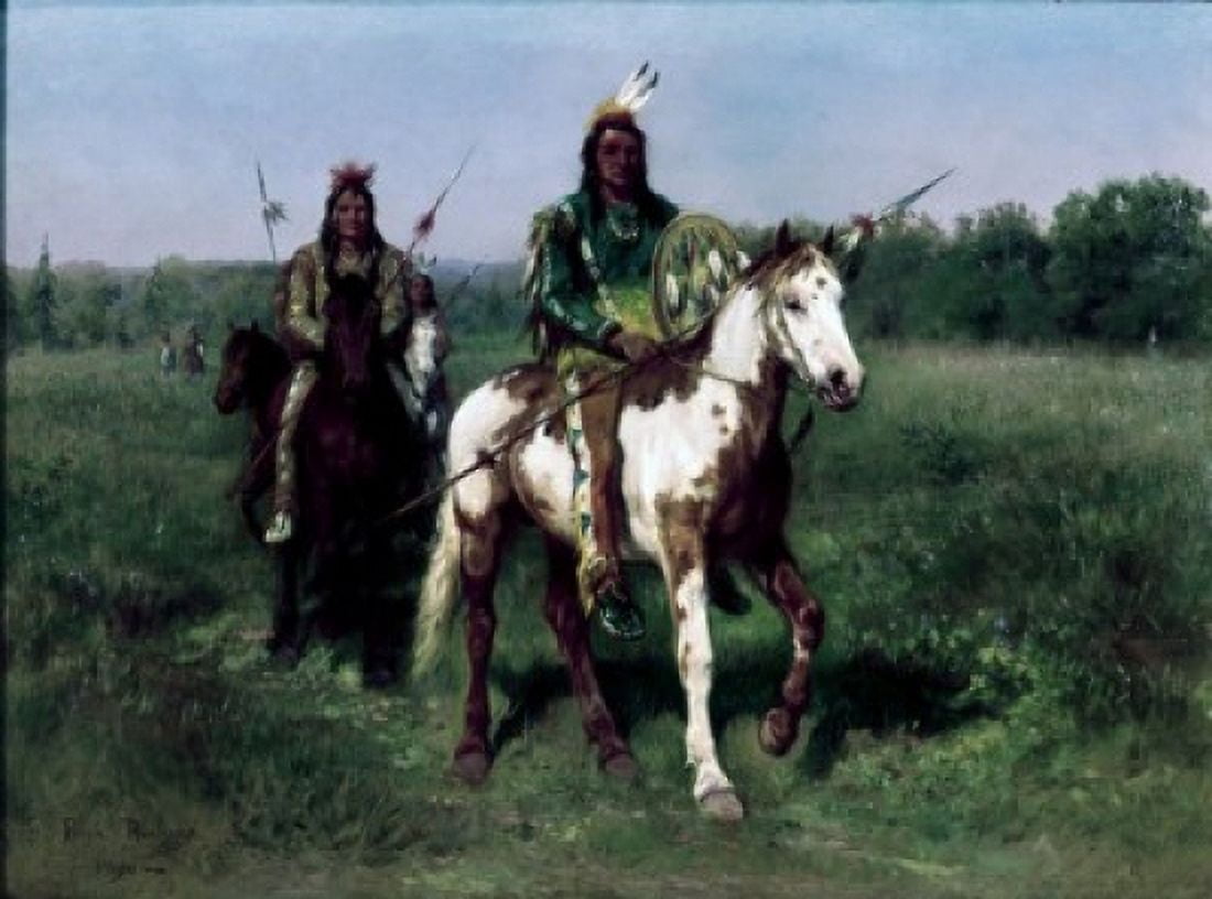 Mounted Indians Carrying Spears Rosa Bonheur (1822-1899 French) Canvas Art - Rosa Bonheur (18 x 24)