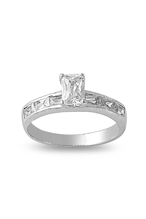 Mounted Rectangular Cubic Zirconia Ring Sterling Silver 925