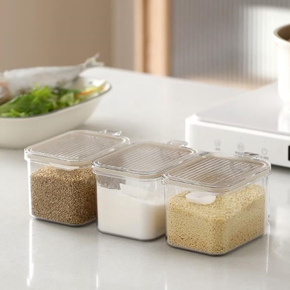 Mounted Sealed Seasoning Storage Box with Suction Cup, Non-Punching, Transparent Airtight Container for Spices, Herbs, and Cooking Utensil Storage