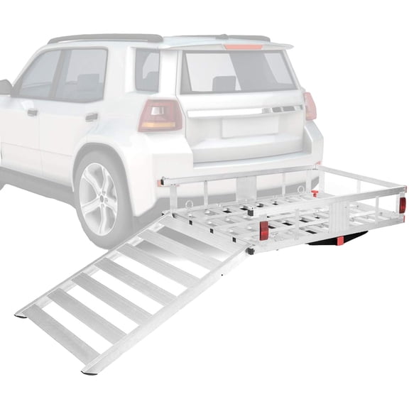 Mounted Trailer with Ramp, Aluminum Luggage Carrier Rack, Trailer Hanging Basket, Trailer Hitch Cargo Carrier, Tie-down Points for Securing Cargo, 800 lbs Weight Capacity, Gray, for SUV Pickup Cars