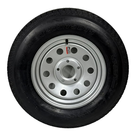Mounted Trailer Tire on Rim ST205/75D15 Tex Star LRC 6 Ply Bias 5 Lug Silver Modular Wheel 5X5" Bolt Pattern