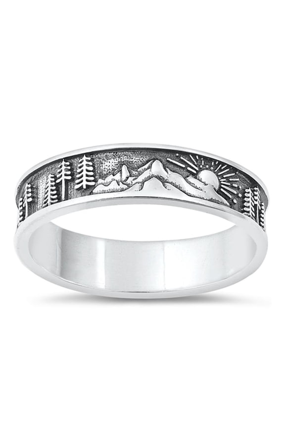 Mountian Tree Sun Nature Ring .925 Sterling Silver Band Jewelry Female Male Unisex Size 8