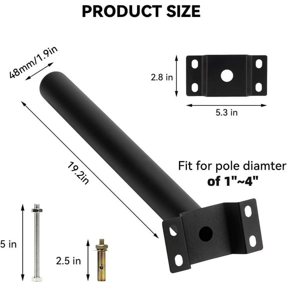Mounting  Extension Arm for Solar Street Light, Light Fixture Bracket Pole for Wall, Fence, Tree, Yard, Barn
