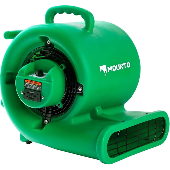 Mounto 1/3hp Air Mover 2000cfm Carpet Dryer Blower Floor Drying Fan - 3-Speed Air Mover w/Dual GFCI Outlet, 25ft Power Cord for Drying, Cooling, Air Circulation (Green)