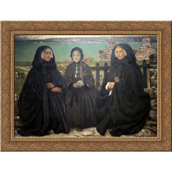Mourning, Brittany 24x18 Gold Ornate Wood Framed Canvas Art by Charles Cottet